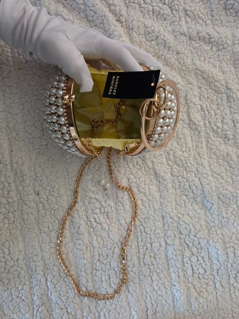 Badgley Mischka NWT Pearl Sphere Clutch | Bridal Wedding Prom Evening Bag | MSRP